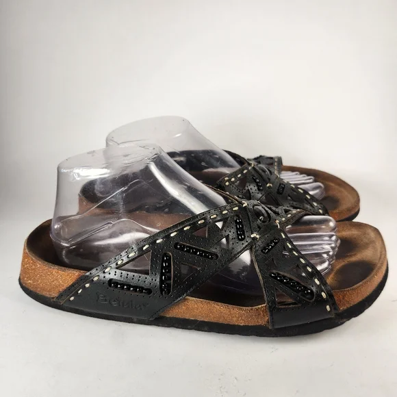 BETULA by BIRKENSTOCK Women's Joyce Sandal 10 Narrow Black Beaded Leather Shoes - Picture 2 of 9